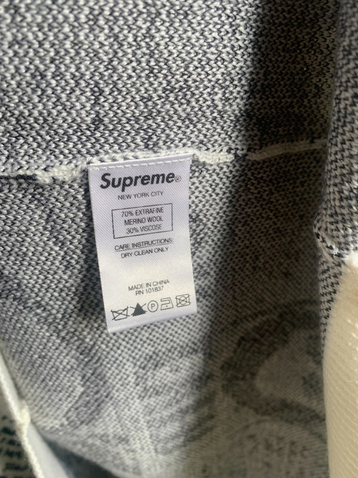 Supreme Black & White Newspaper Print Wool Viscose Sweater