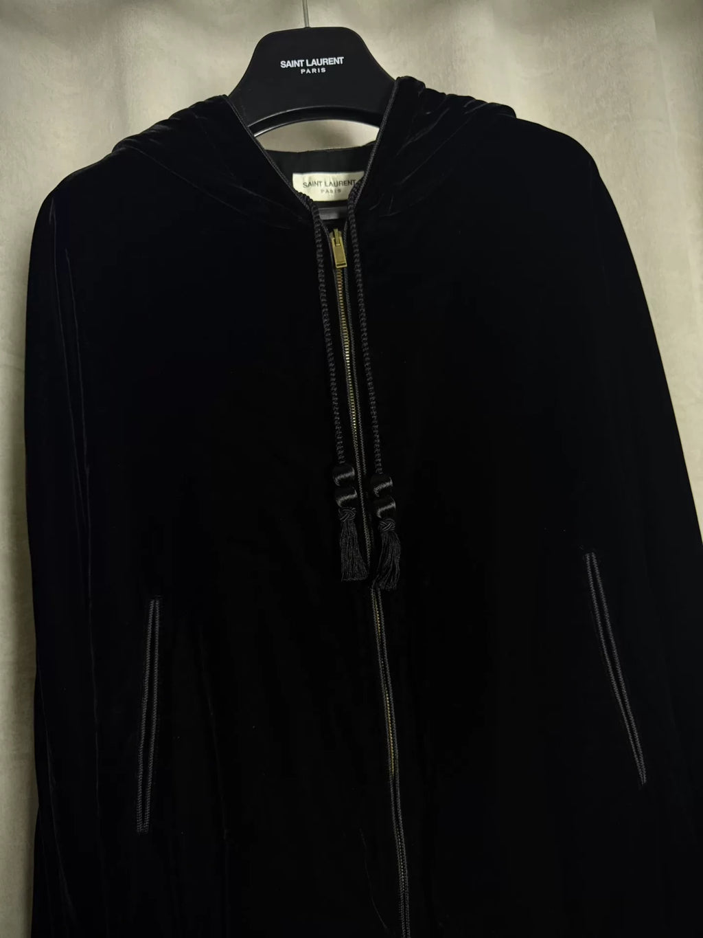 Saint Laurent Paris 20SS Black Velvet Hooded Jacket by Anthony Vaccarello
