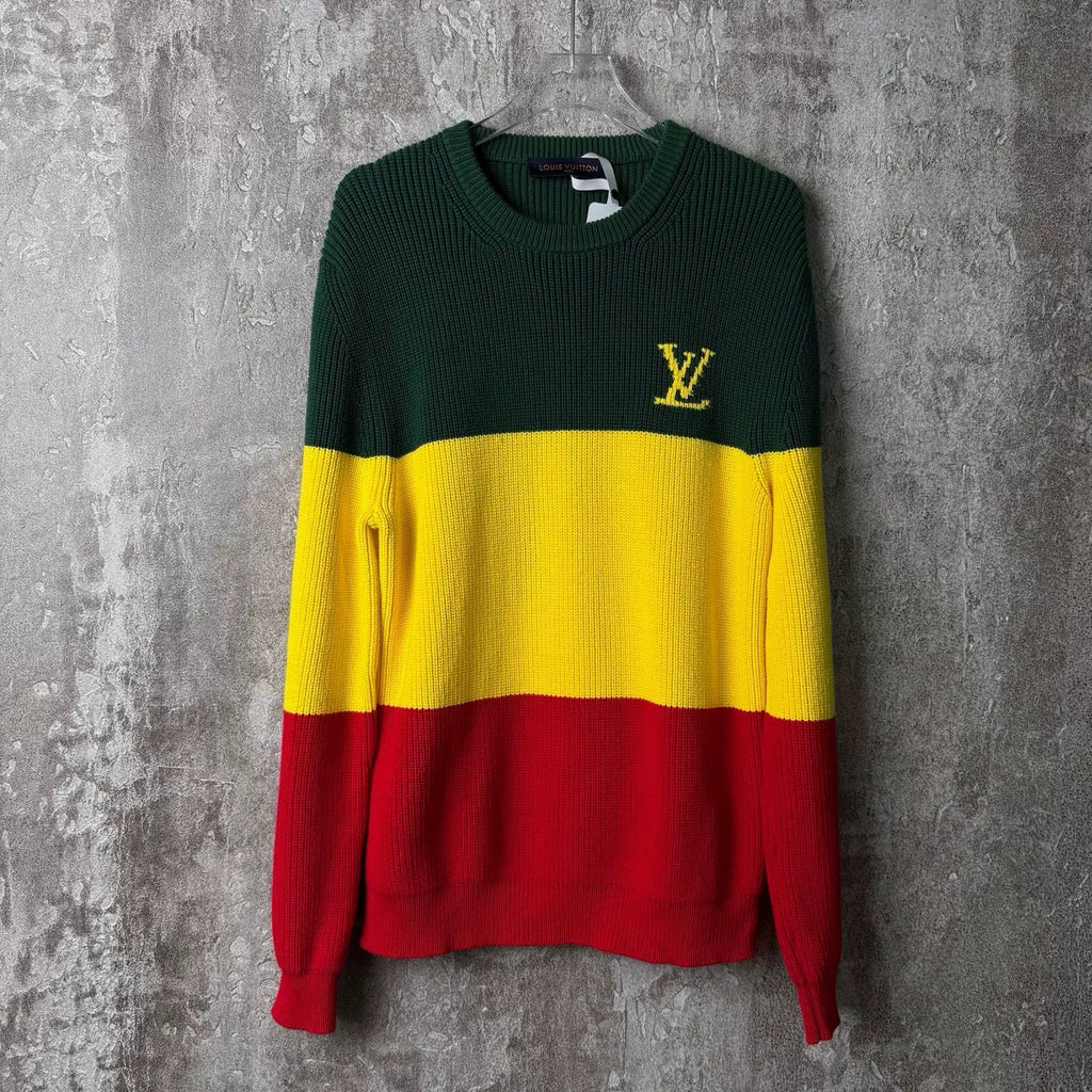 Louis Vuitton three-color patchwork striped knit sweater
