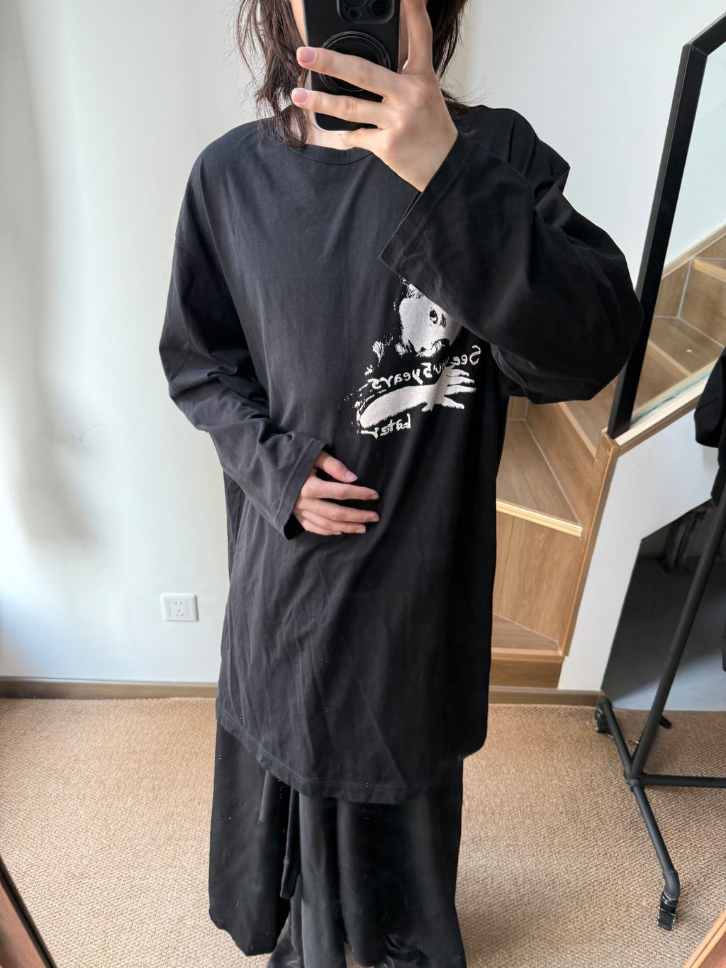 Yohji Yamamoto Black Print Cotton Long-Sleeve Top