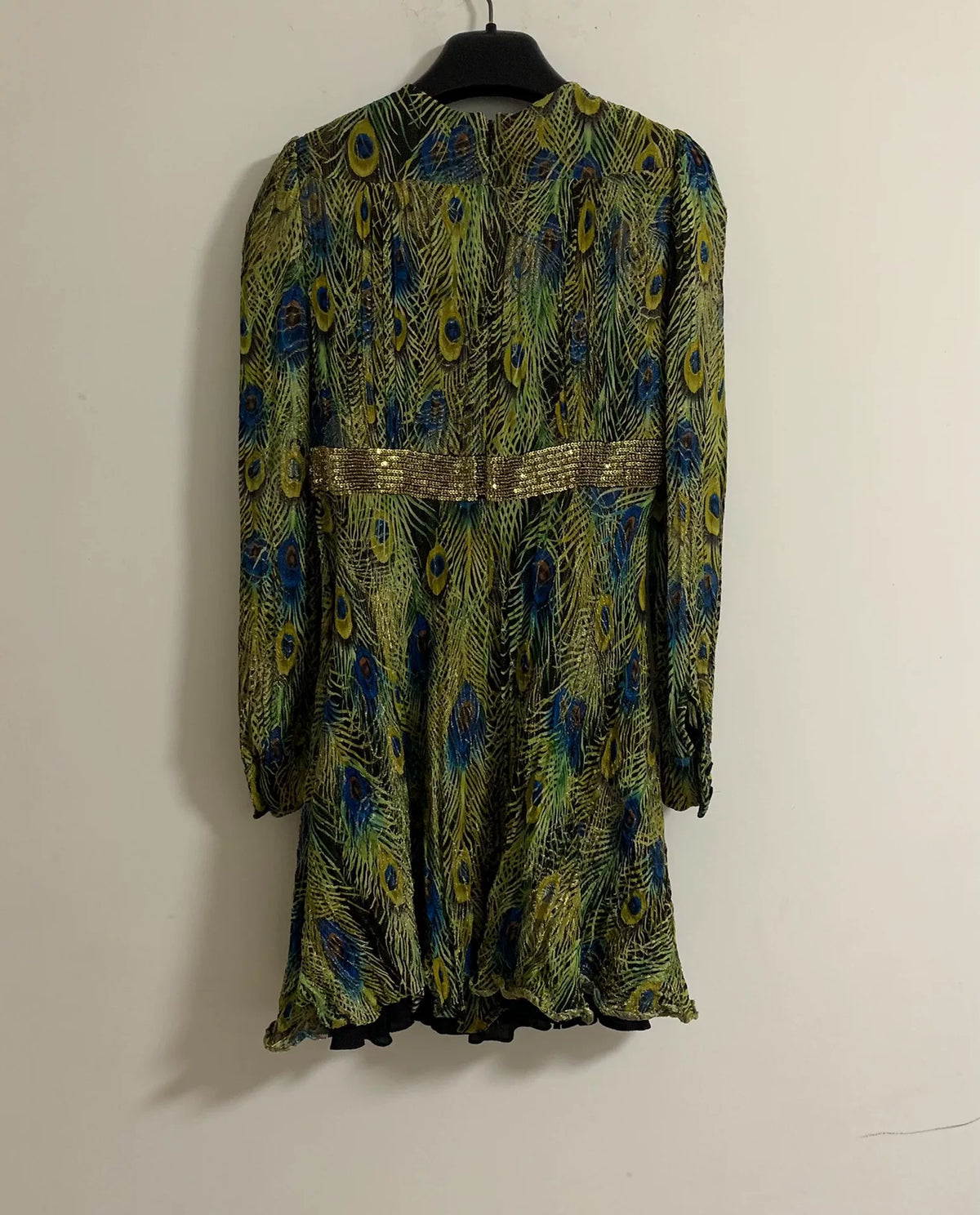 Saint Laurent SS15 Peacock Gold Thread Sequin Bead Viscose Silk Dress
