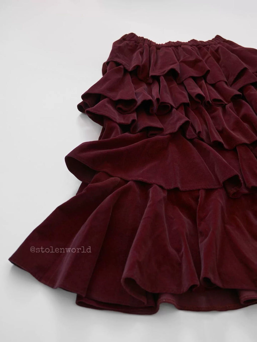 Comme Des Garcons Red Velvet Tiered Skirt - Devines