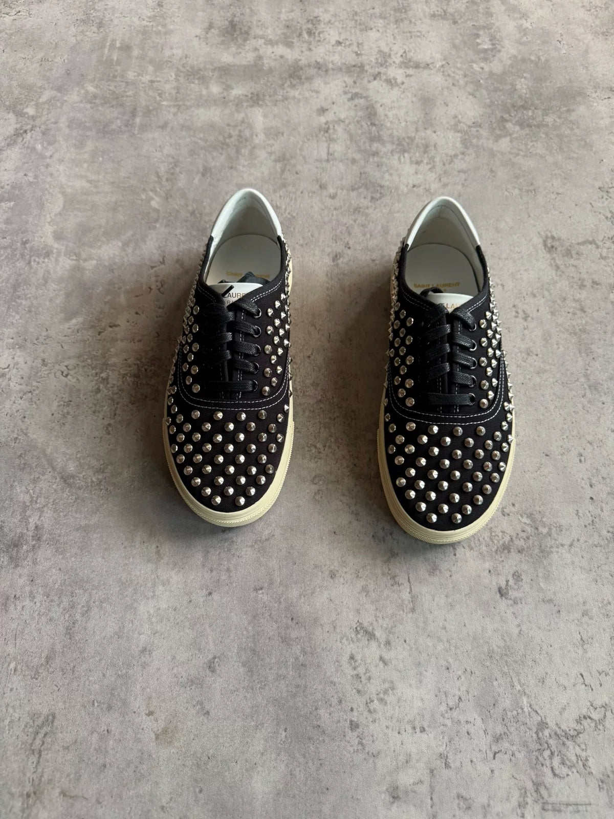 Saint Laurent Paris 15SS Black Studded Canvas Low-Top Sneakers by Hedi Slimane