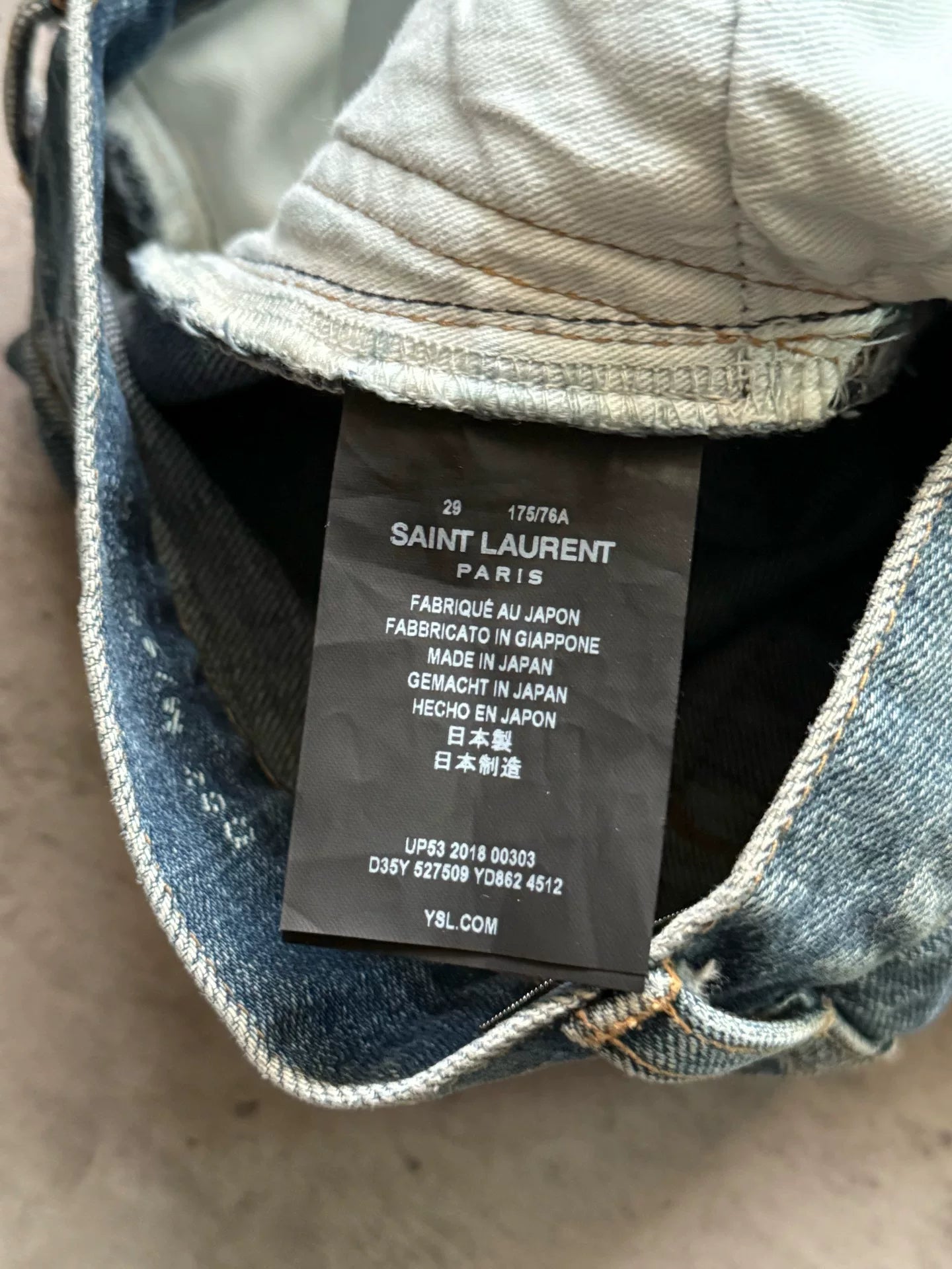 Saint Laurent 19SS D02 Blue Washed Distressed Denim Jeans