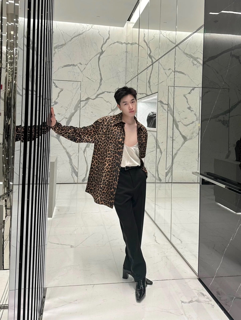 Saint Laurent 24ss Leopard Pattern Silk Shirt