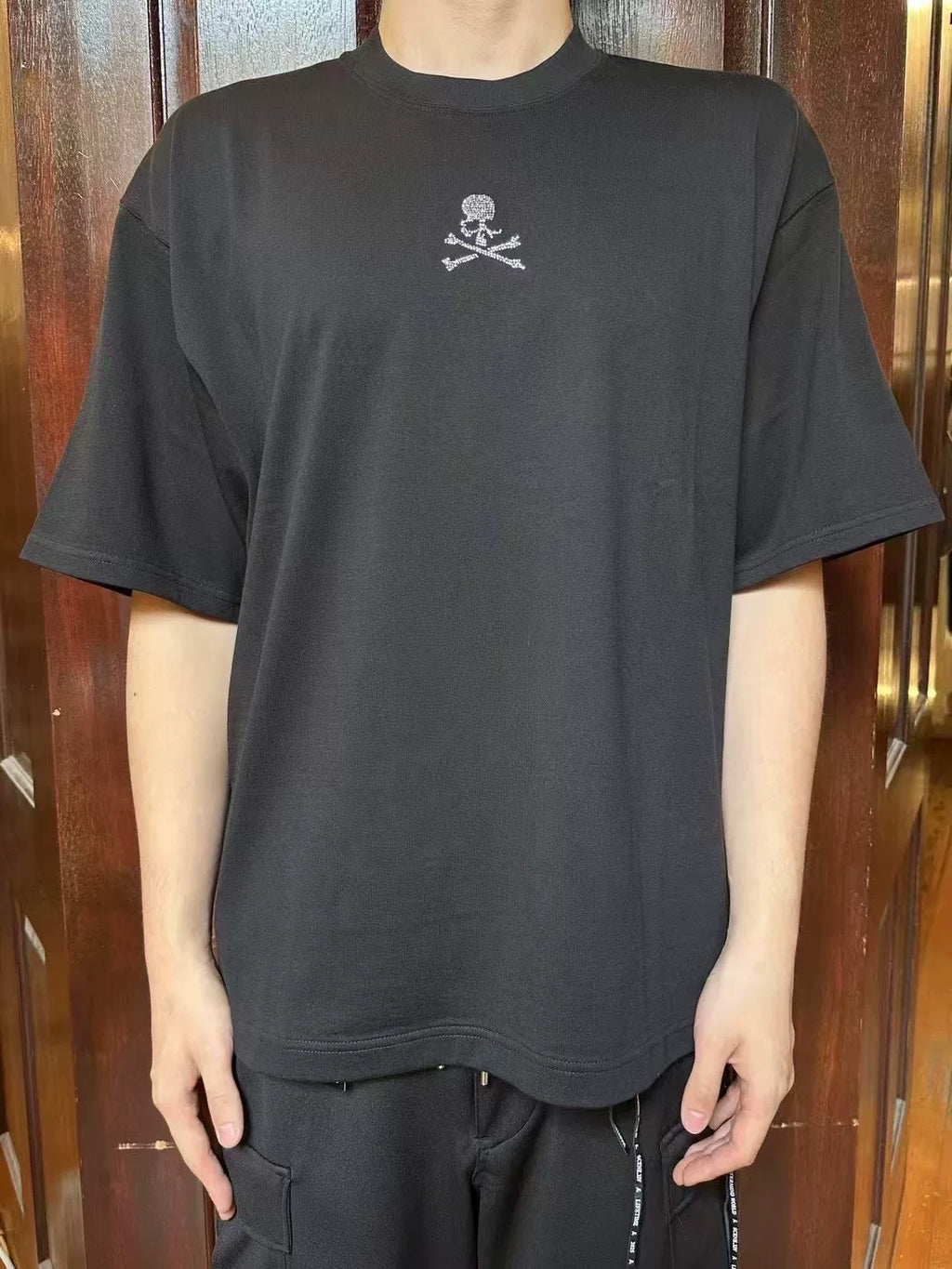 Mastermind World SS25 LIFETIME Black Swarovski Crystal Skull Loopwheel Cotton T-Shirt