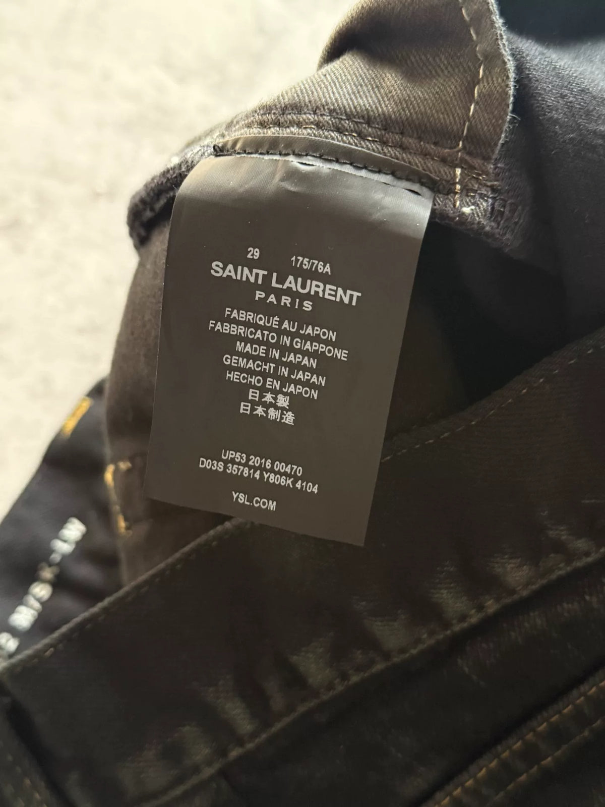 Saint Laurent Paris AW16 D02 Heavy Distressed Oil Stain Decay Denim Jeans by Hedi Slimane