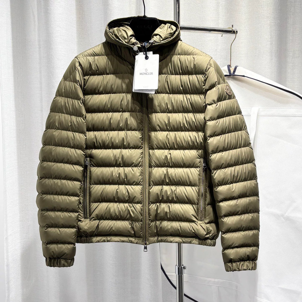 Moncler Olive Hooded Zip-Up Polyester Down Jacket