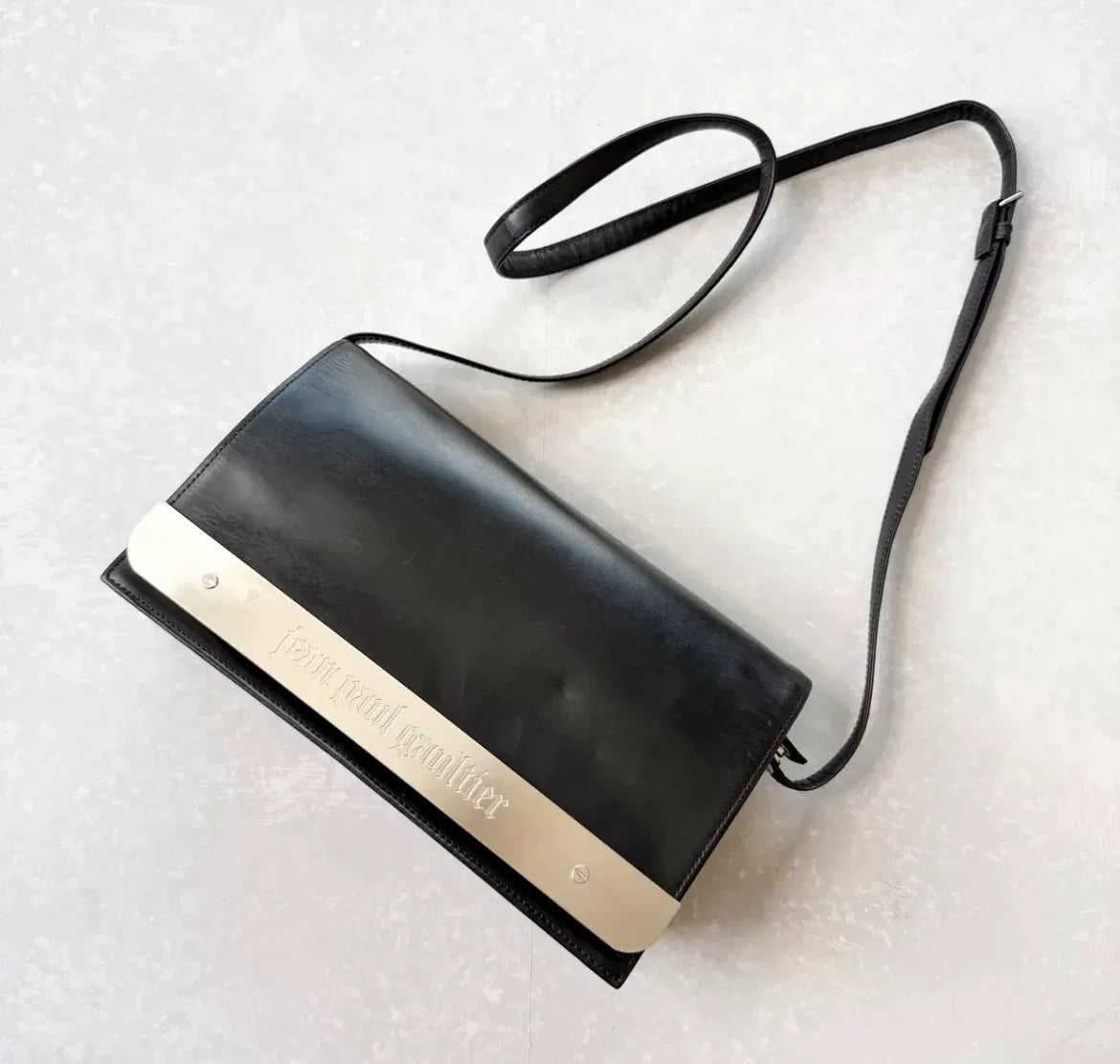 Jean Paul Gaultier Black Leather Metal-Frame Shoulder Bag