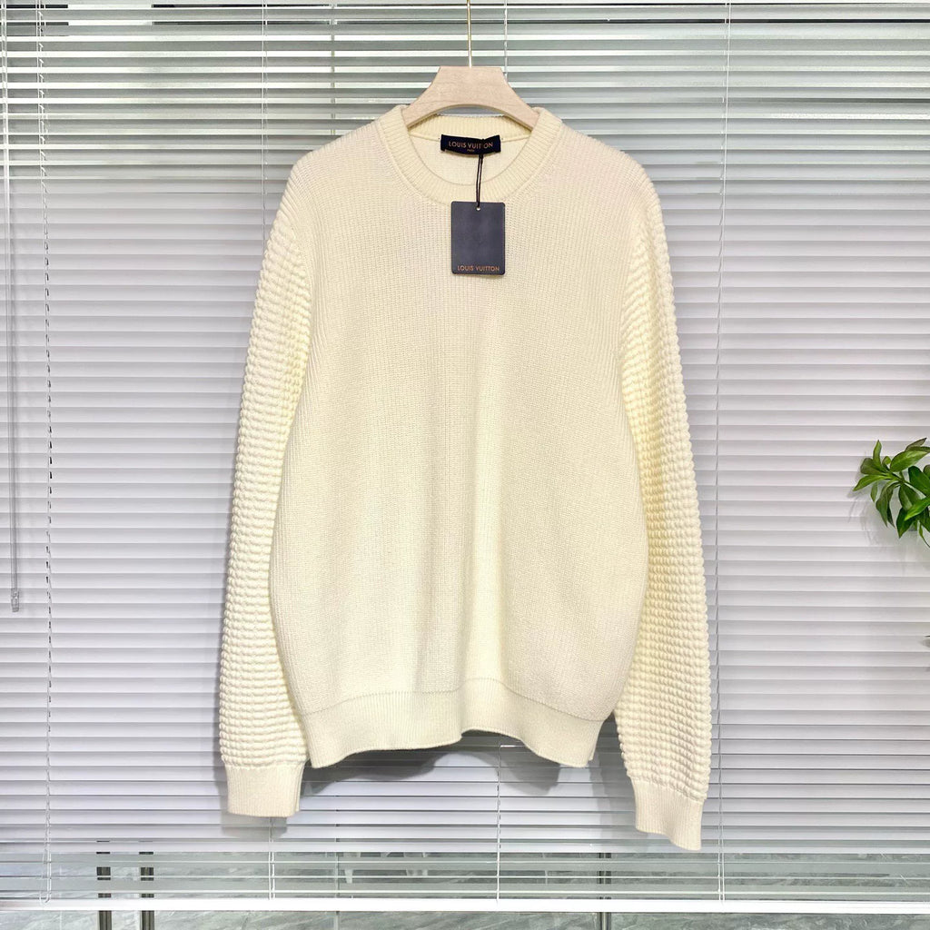 Louis Vuitton Sweater Embroidered Logo Color-Block Off-White Knit Sweater