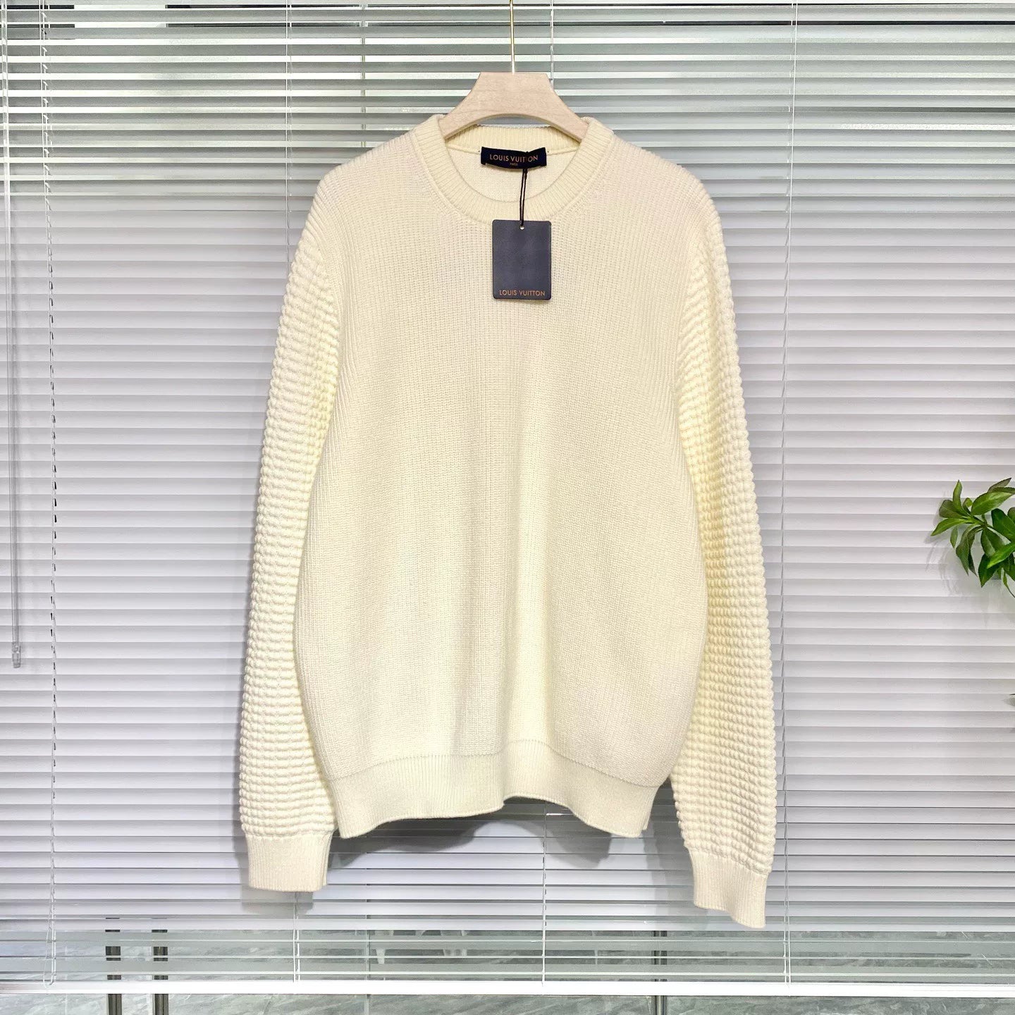 Louis Vuitton Sweater Embroidered Logo Color-Block Off-White Knit Sweater