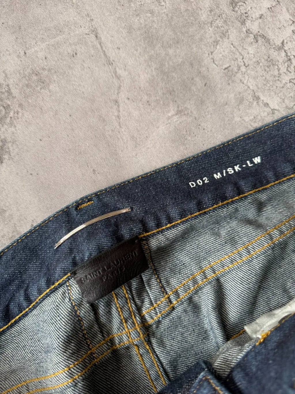 Saint Laurent Paris AW13 D02 Blue Washed Oil Stain Mud Dyed Denim Jeans by Hedi Slimane
