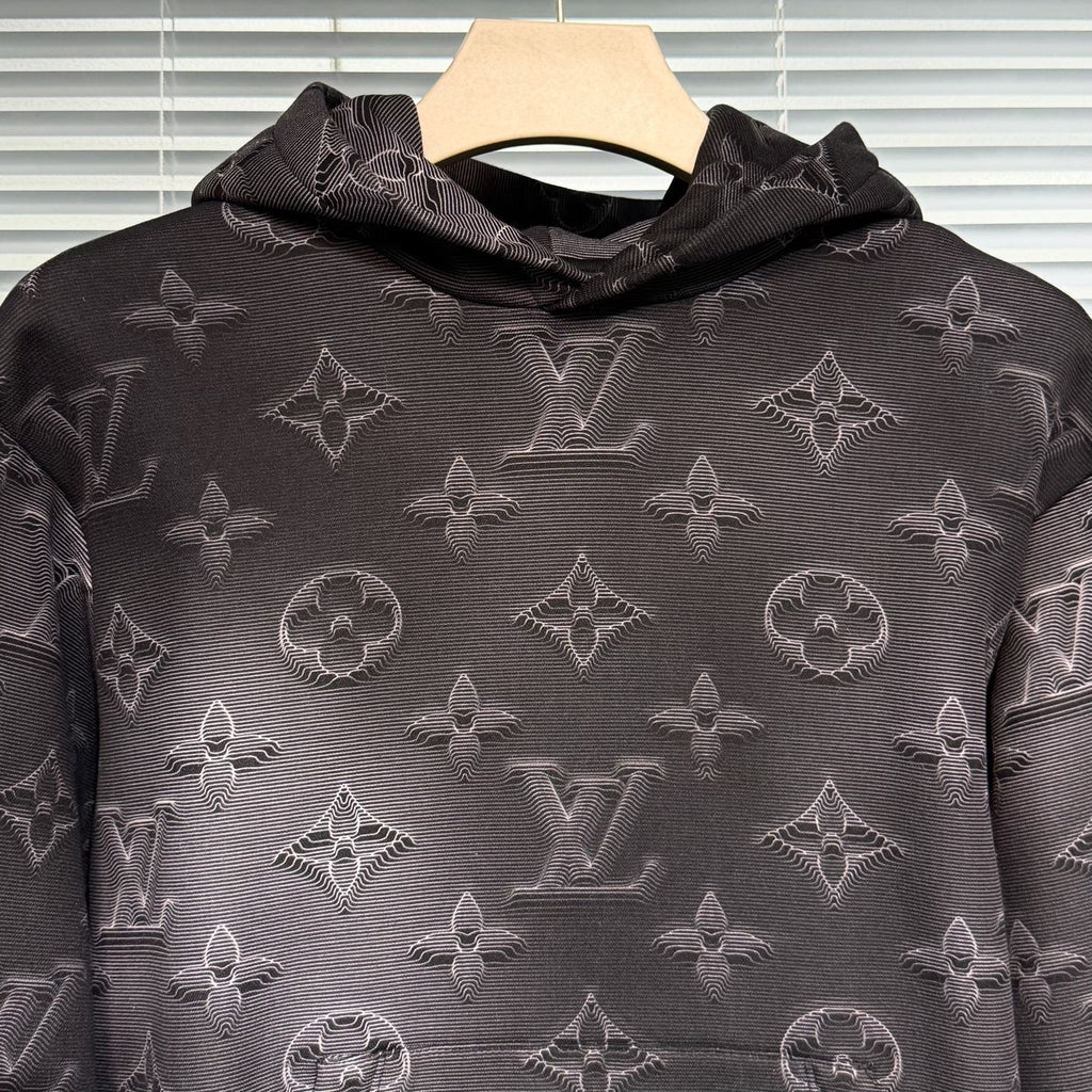 Louis Vuitton Hooded All-Over Logo Print Striped Black Hoodie