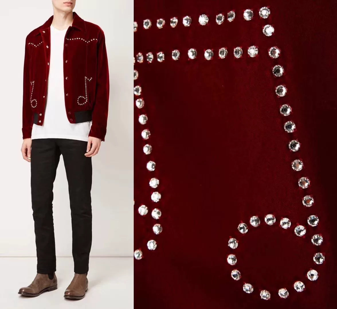 Saint Laurent SLP 2016 Fall/Winter red velvet musical note rhinestone jacket