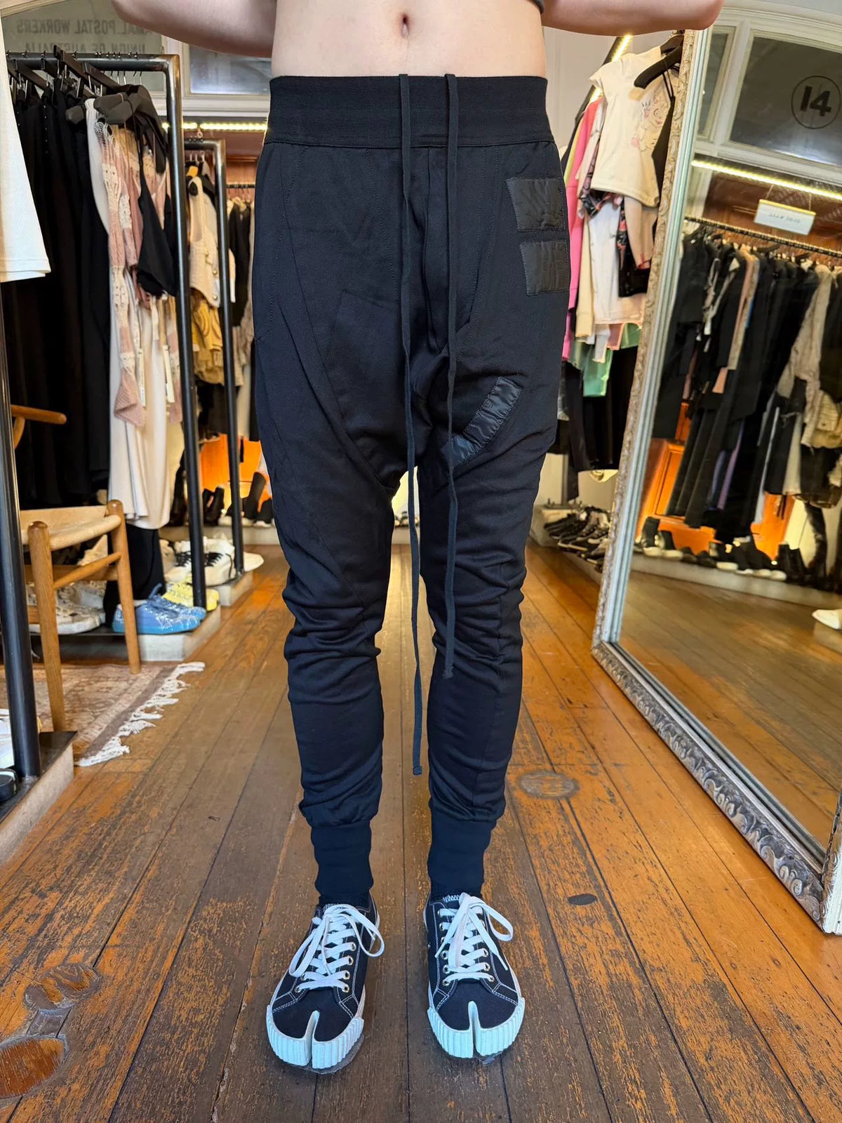 Julius FW16 Black Patchwork Pleated Cotton Pants