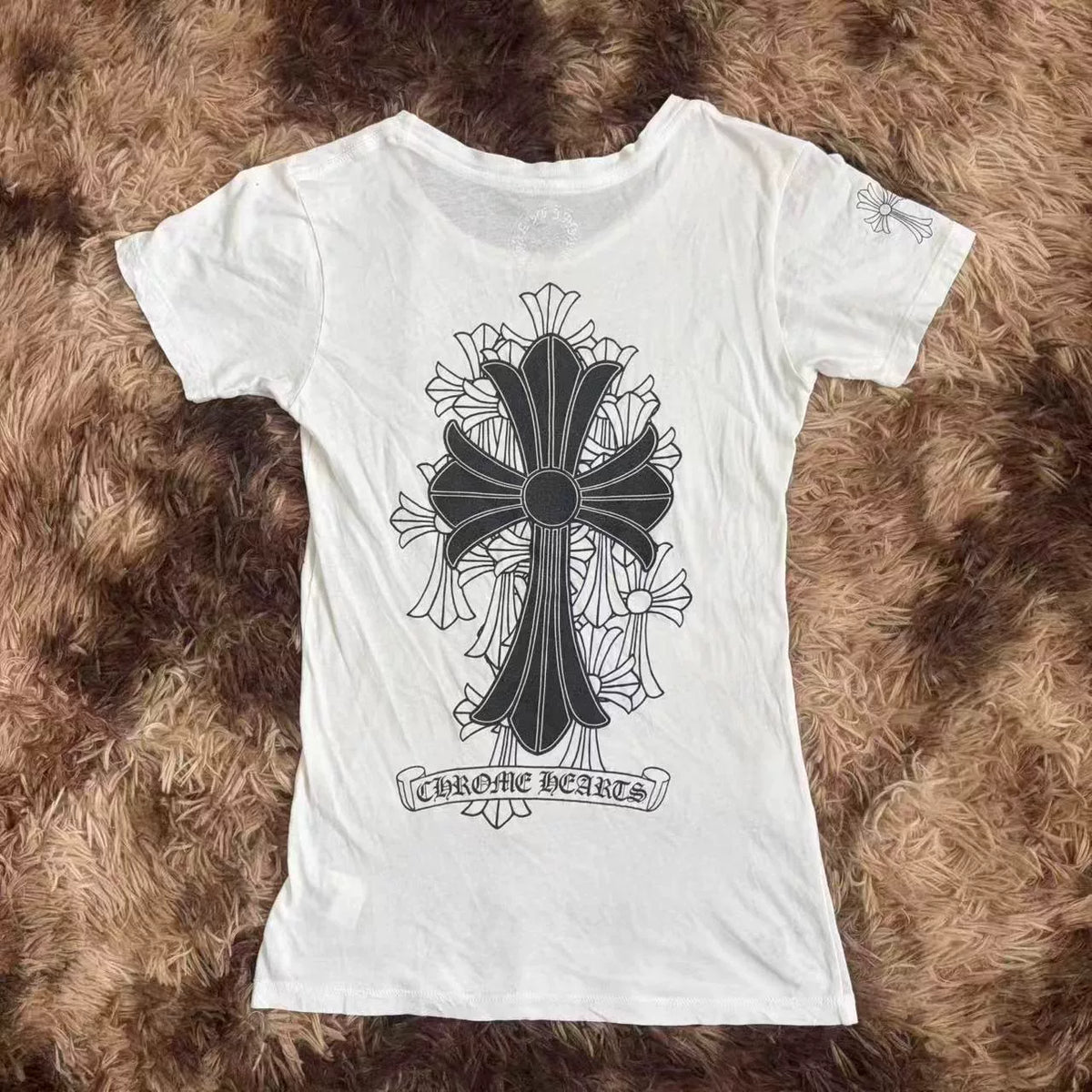 Chrome Hearts White Scroll Phantom Cross Short Sleeve Top