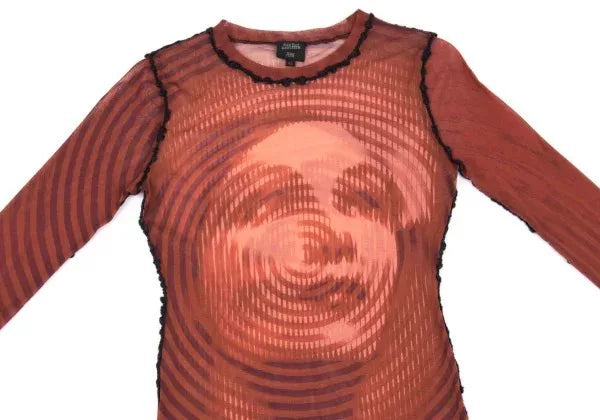 Jean Paul Gaultier Vintage Red Portrait Mesh Top