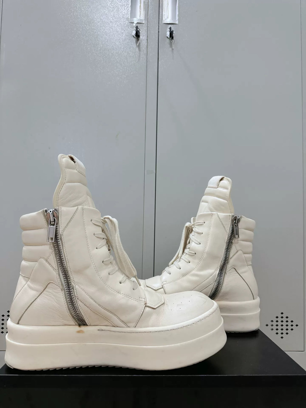 Rick Owens White Milk Thick-Sole Inverted-Triangle Sneakers