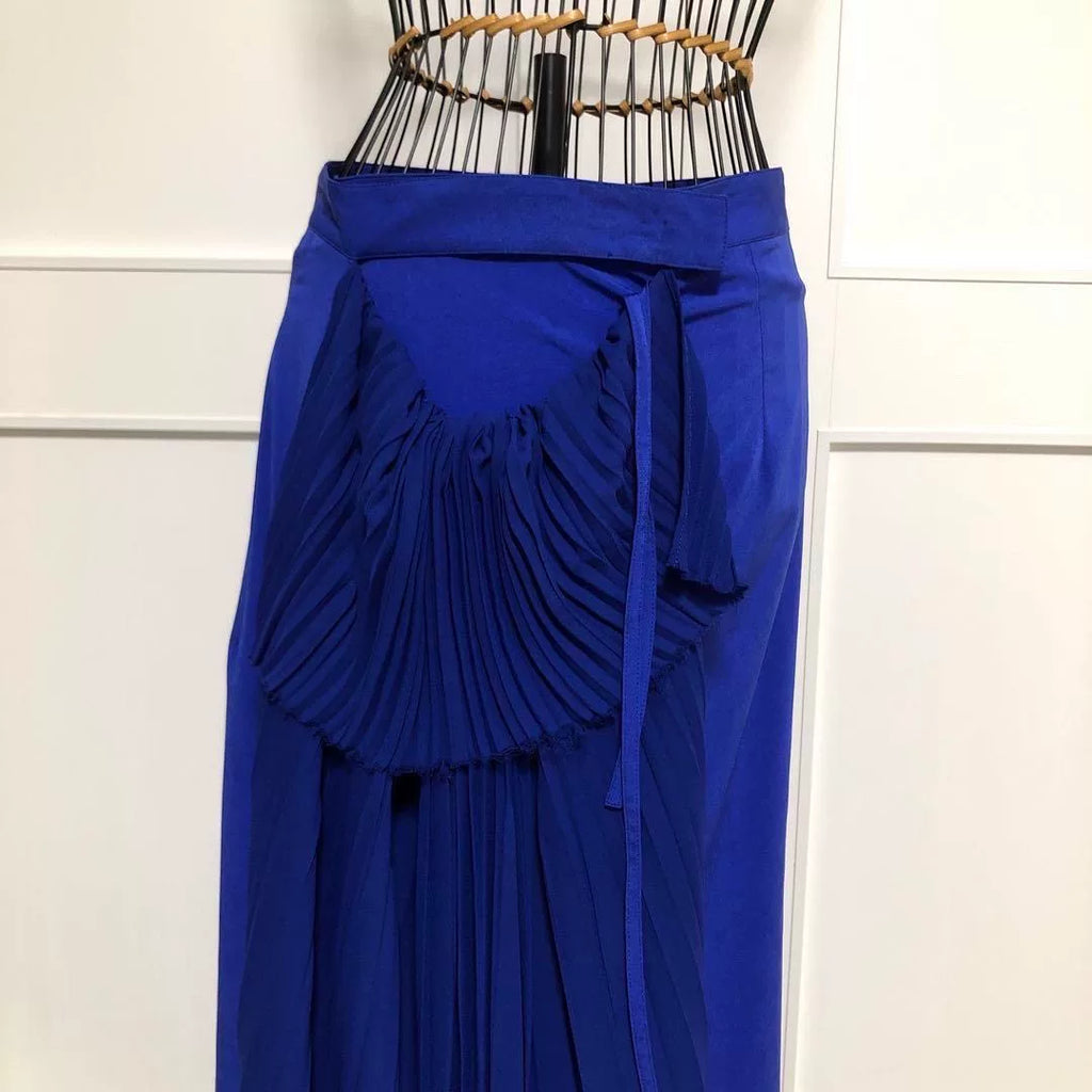Y's Yohji Yamamoto SS22 Blue Pleated Patchwork Skirt