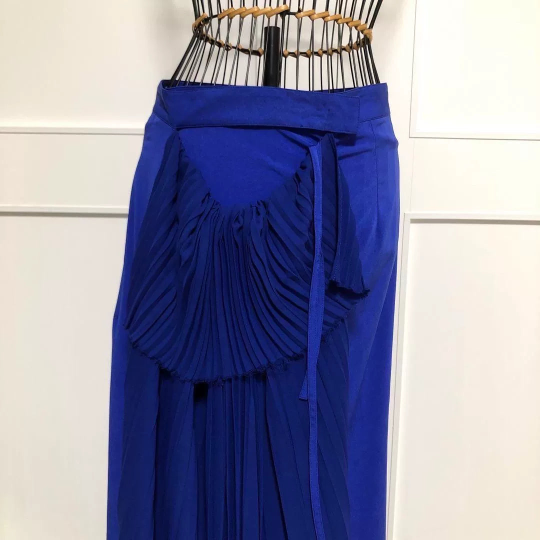 Y's Yohji Yamamoto SS22 Blue Pleated Patchwork Skirt