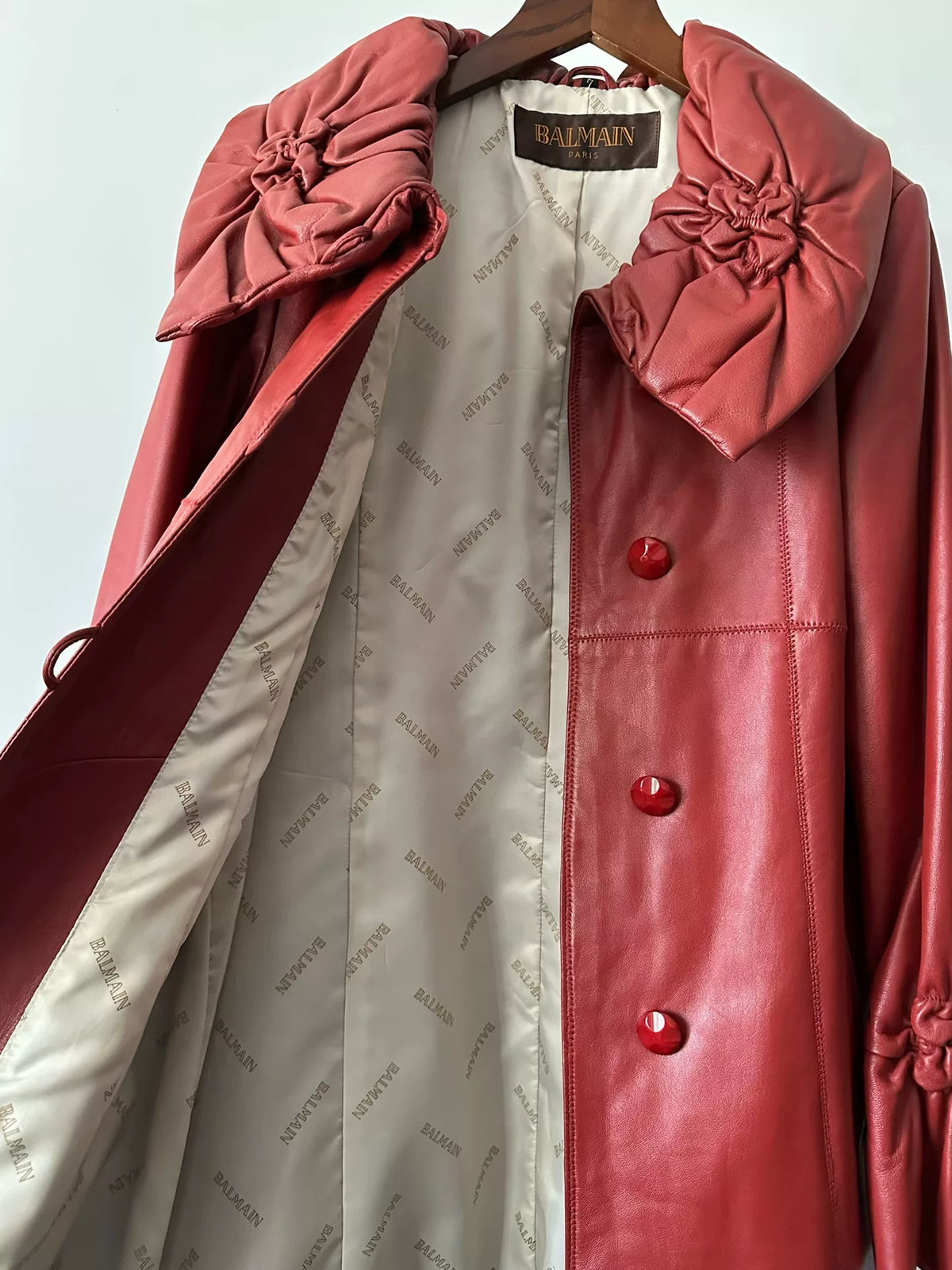 Balmain vintage-style lambskin mid-length coat