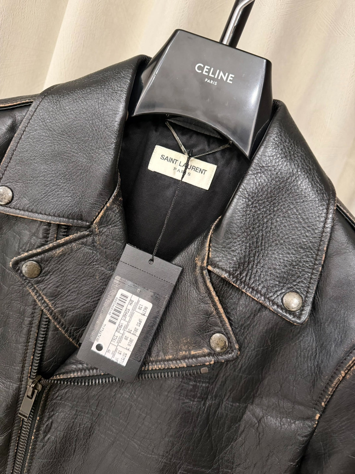 Saint Laurent Paris FW18 Distressed L01 1971 Back Print Leather Jacket