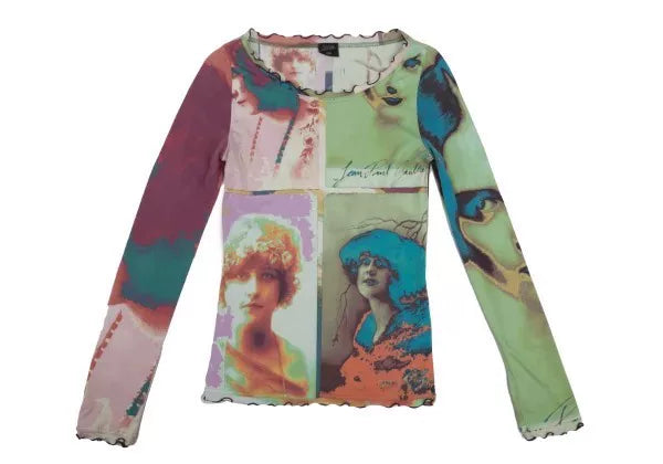 Jean Paul Gaultier Colorful Portrait Mesh Top