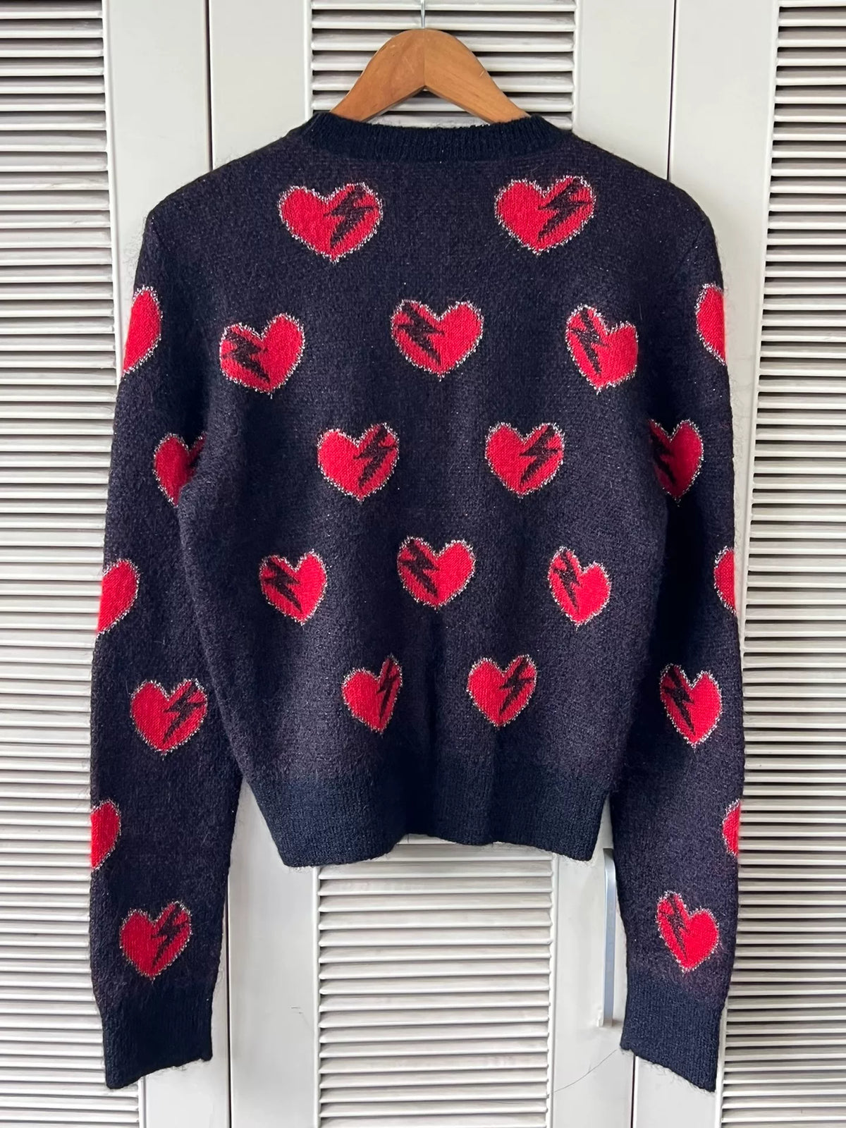 Saint Laurent black mohair sweater with heart and lightning bolt design