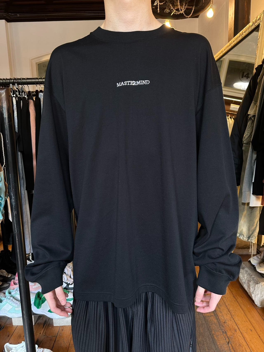 Mastermind World FW25 DAYDREAM Black Swarovski Crystal Skull Loopwheel Cotton Long Sleeve Tee