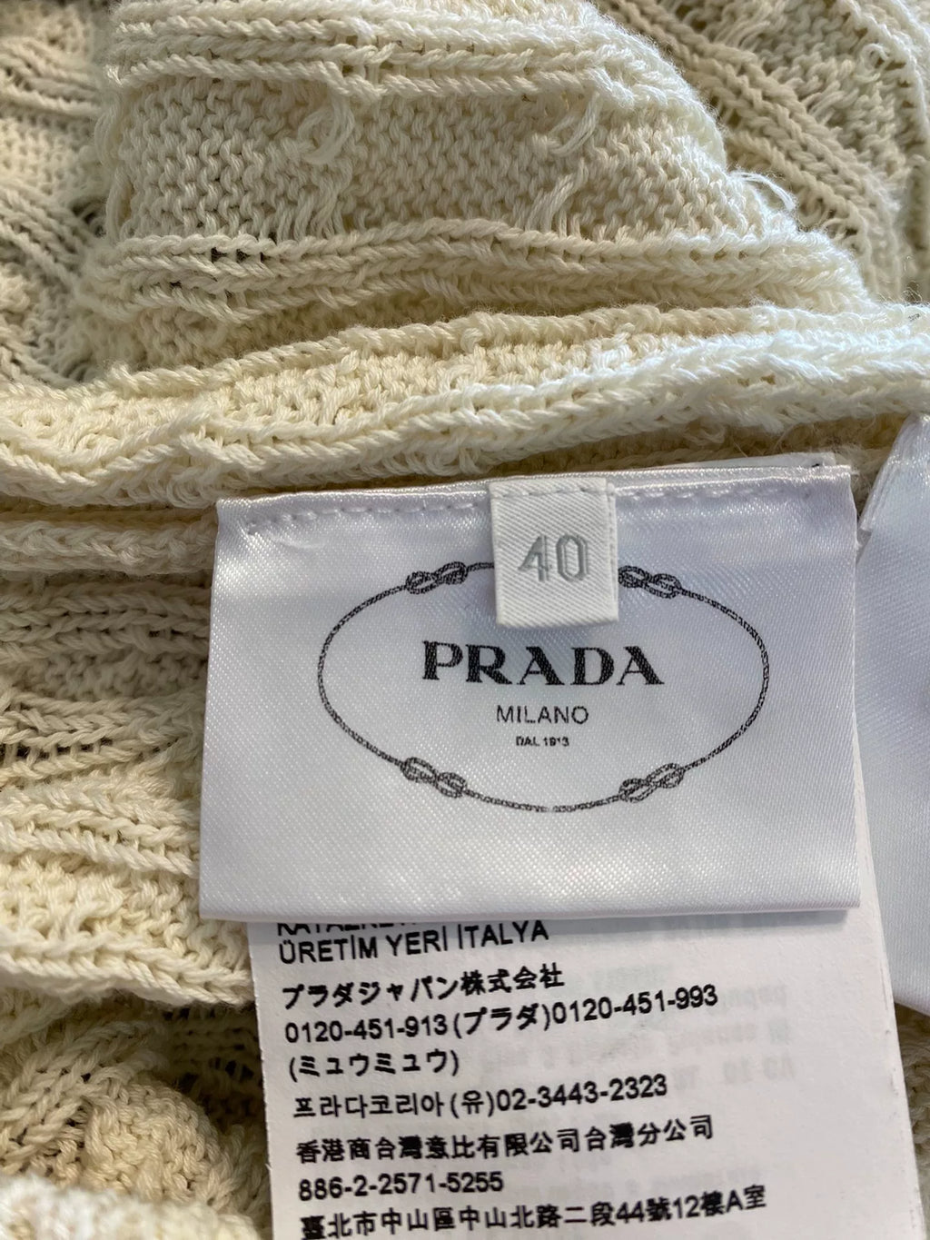 Prada Off-White Cable Knit Cotton Dress