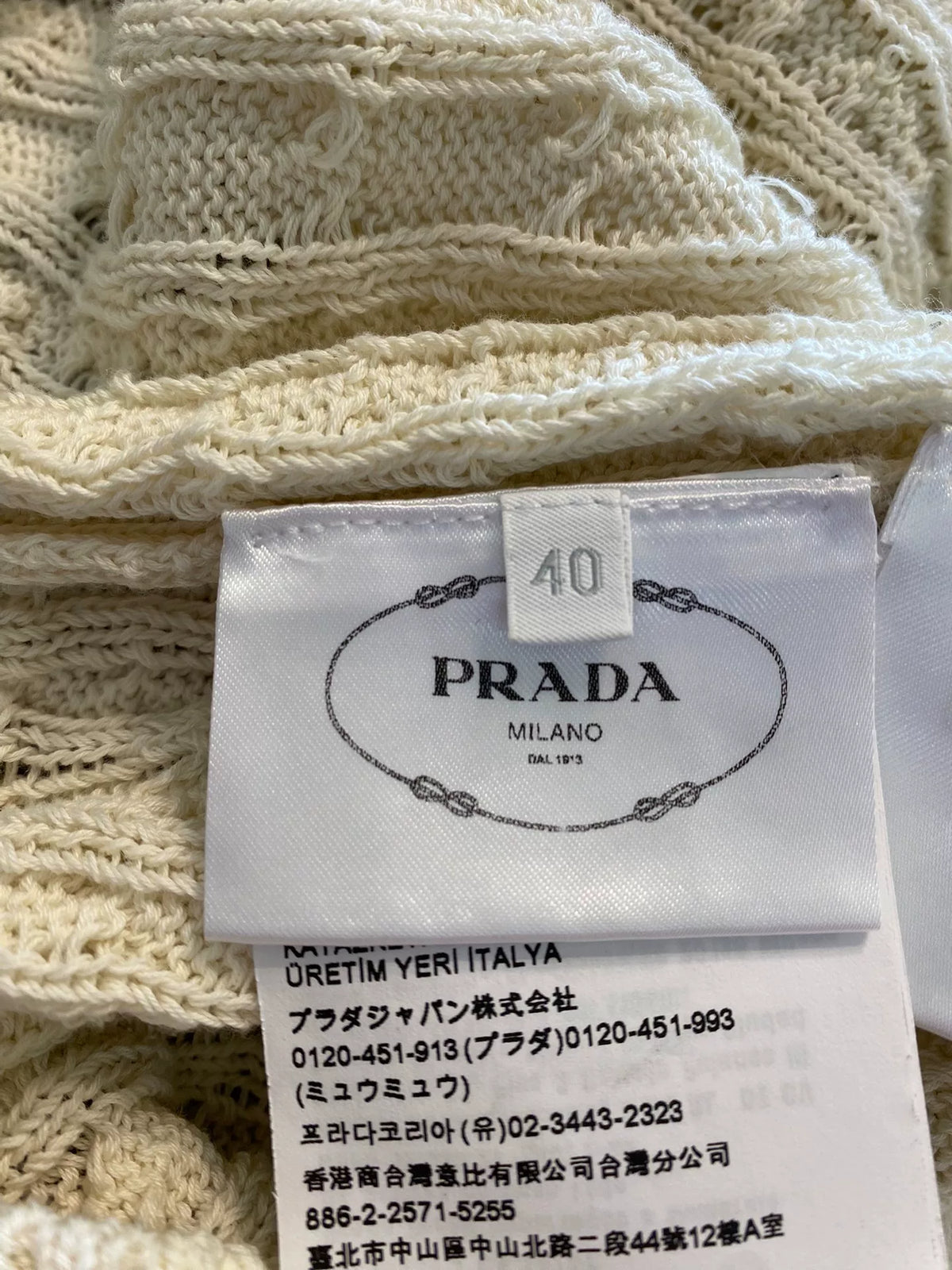 Prada Off-White Cable Knit Cotton Dress