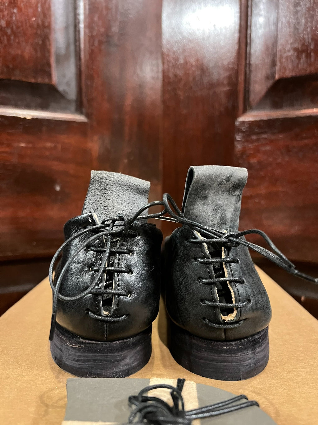 M.A+ Black Back Laced Ballerina Horsehide Flats