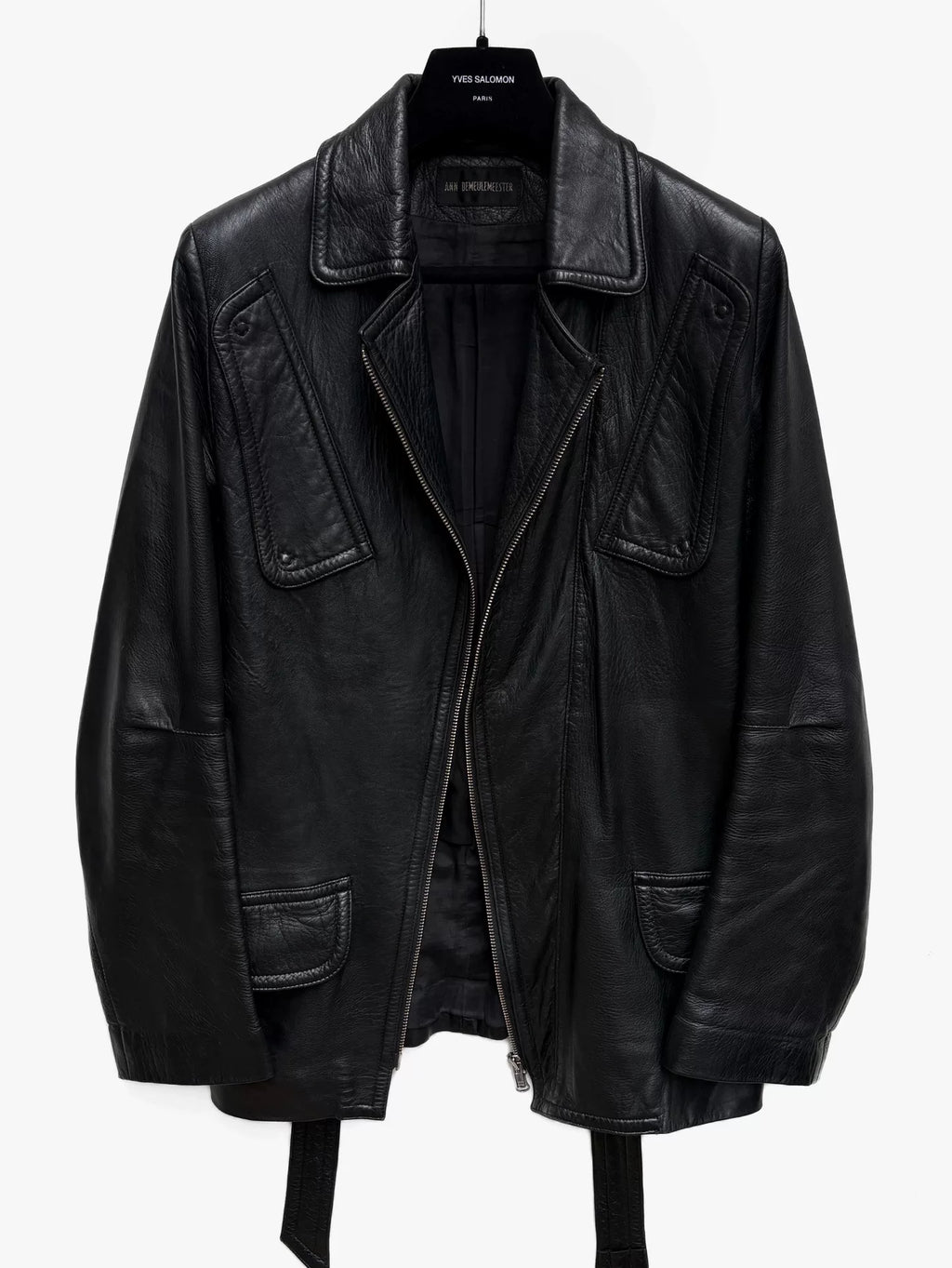 Ann Demeulemeester 2000s Black Asymmetric Zip-Up Leather Jacket