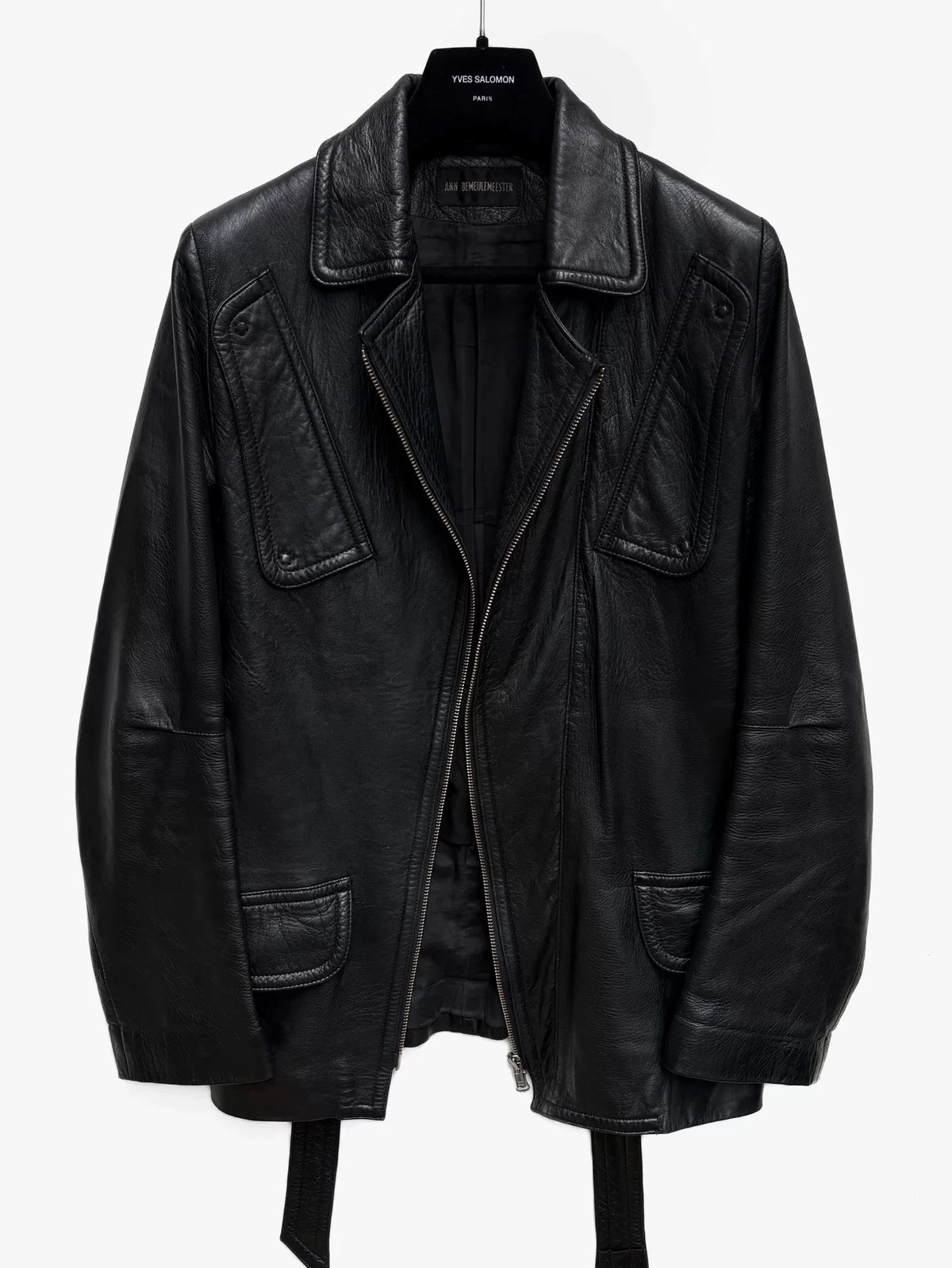 Ann Demeulemeester 2000s Black Asymmetric Zip-Up Leather Jacket