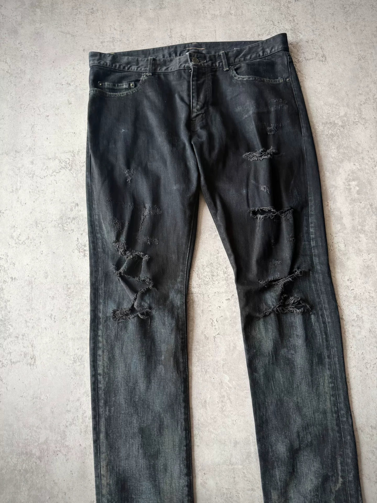 Saint Laurent Paris AW14 D02 Heavy Distressed Oil Stain Decay Jeans by Hedi Slimane