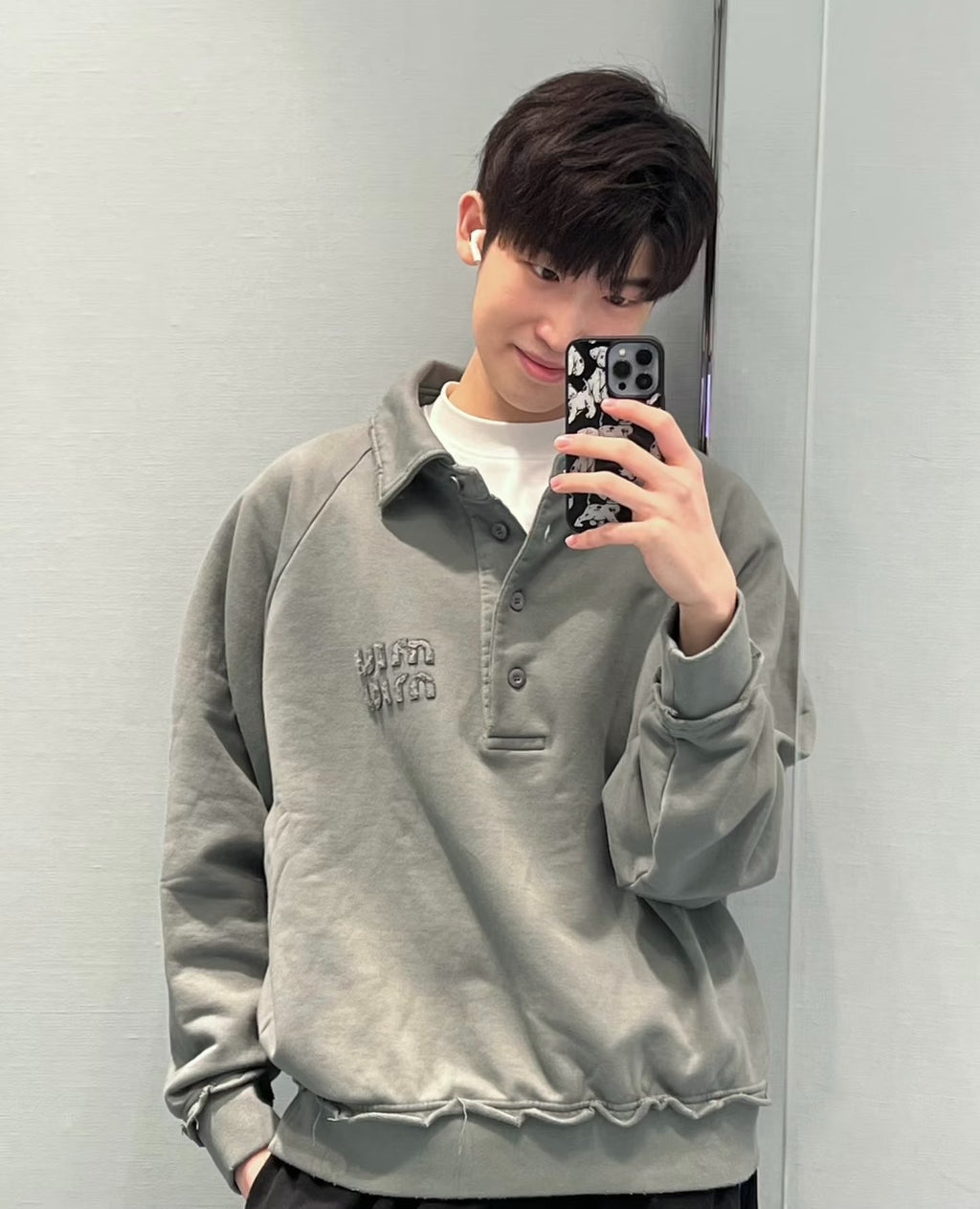 Miu Miu Gray Polo Embroidered Sweatshirt