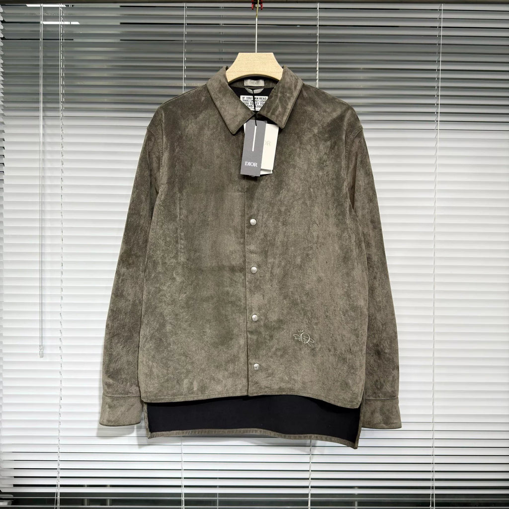 Dior Lapel Travis Scott Embroidered Logo Suede Gray Jacket
