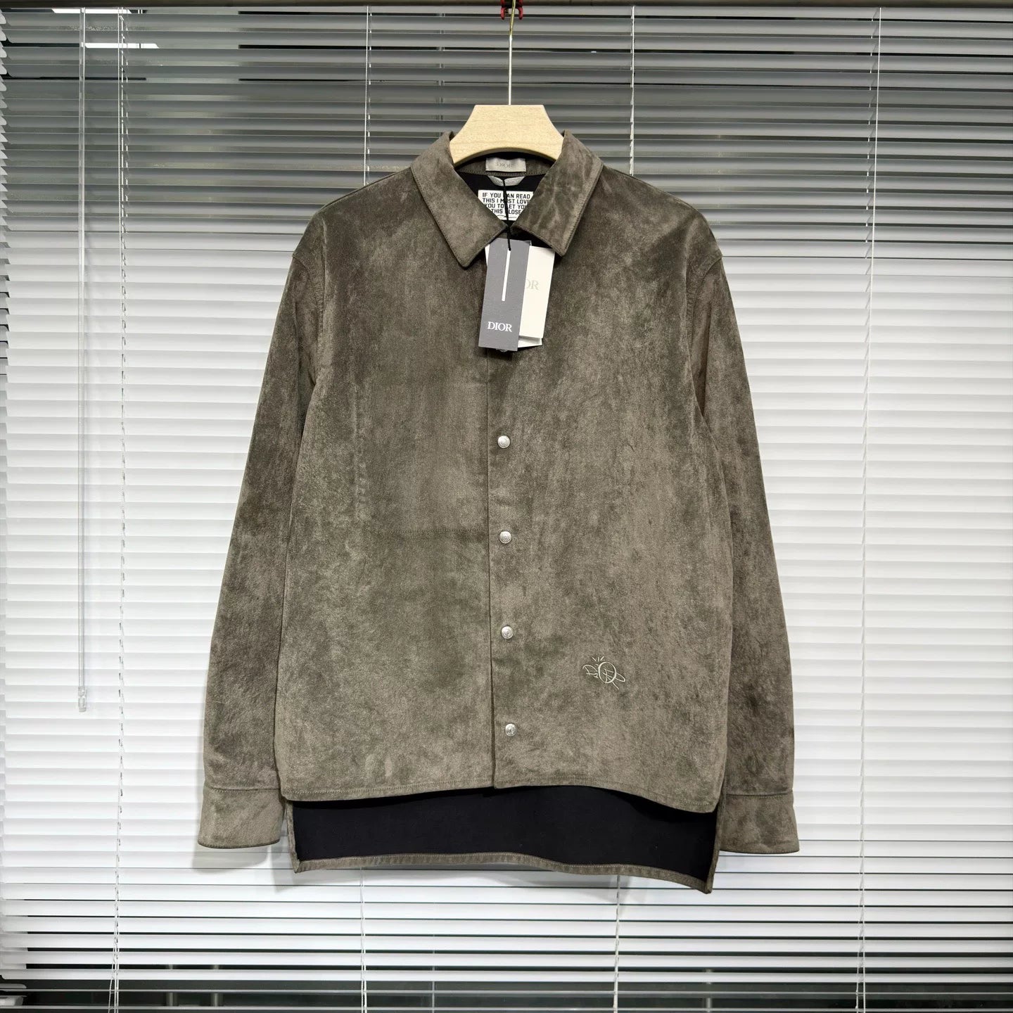 Dior Lapel Travis Scott Embroidered Logo Suede Gray Jacket