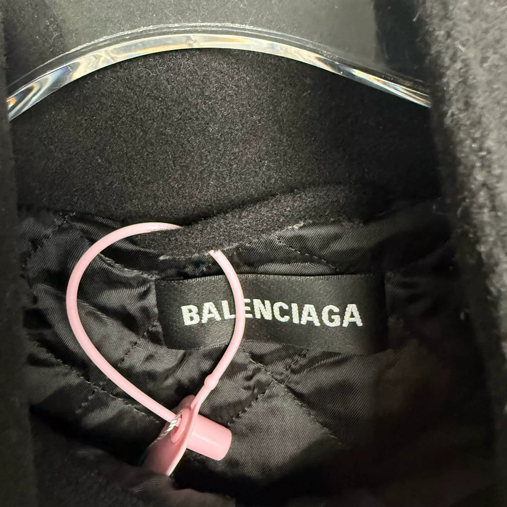 Balenciaga Black Large Logo Wool Coat