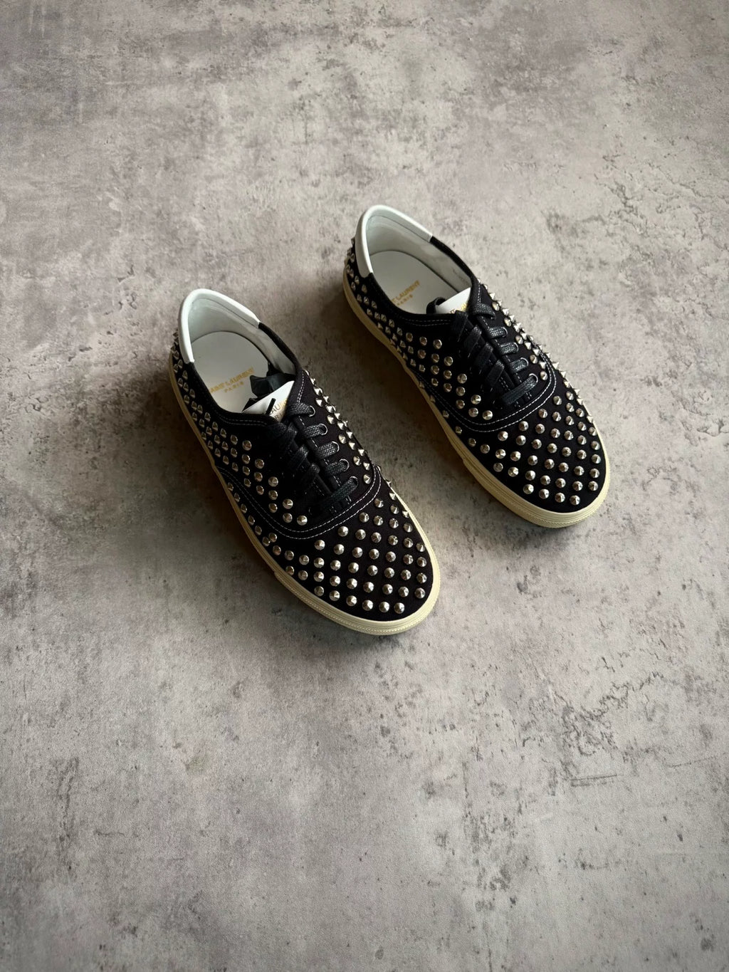 Saint Laurent Paris 15SS Black Studded Canvas Low-Top Sneakers by Hedi Slimane