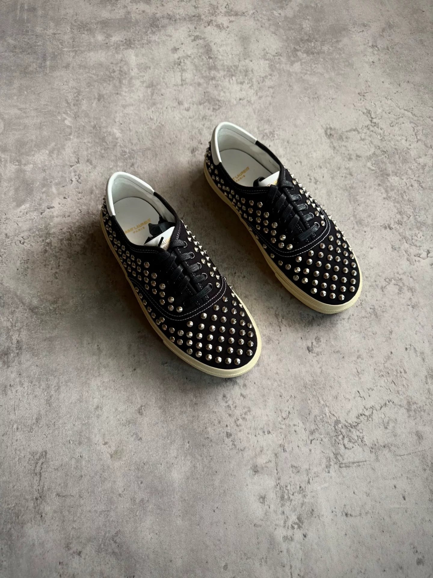 Saint Laurent Paris 15SS Black Studded Canvas Low-Top Sneakers by Hedi Slimane