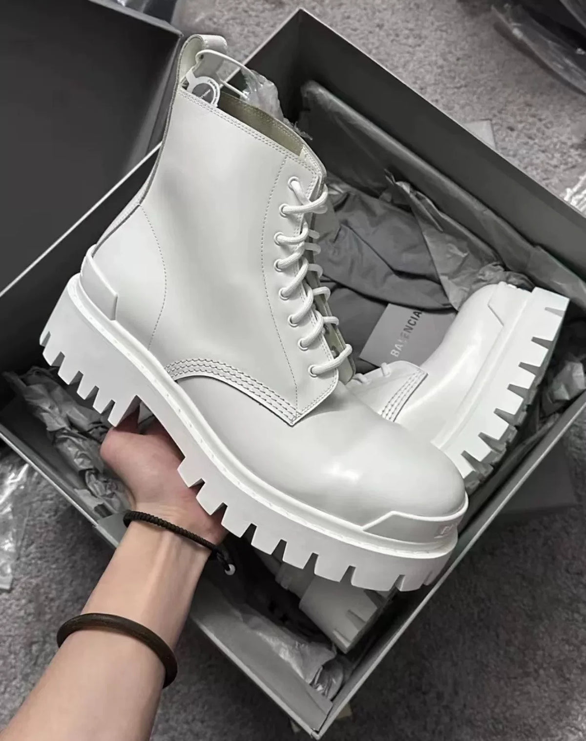 Balenciaga Strike White Platform Combat Boots