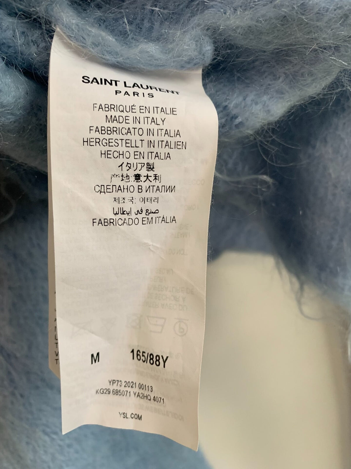 Saint Laurent Light Blue Mohair Cropped Sweater
