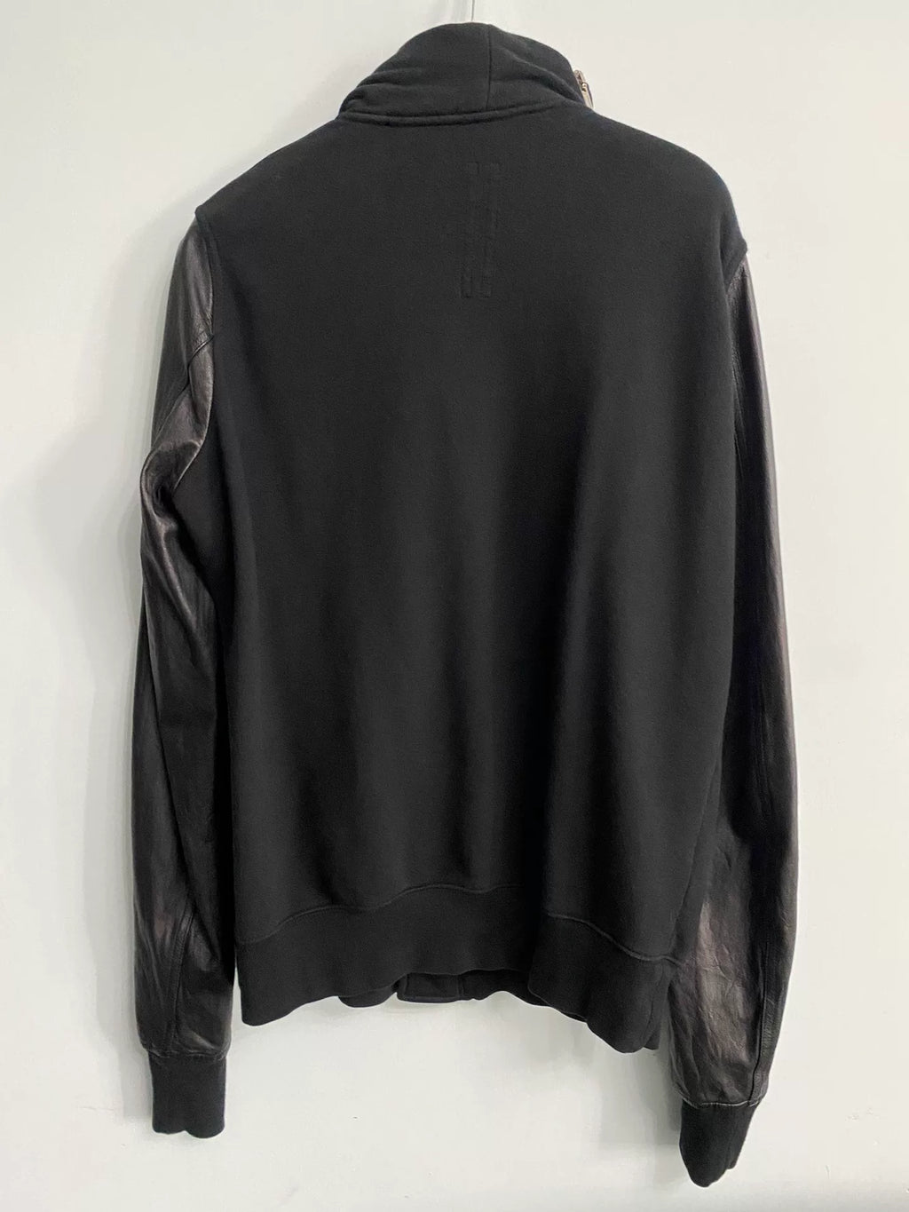 Rick Owens mainline stand-up collar leather sleeve patchwork zip-up jacket