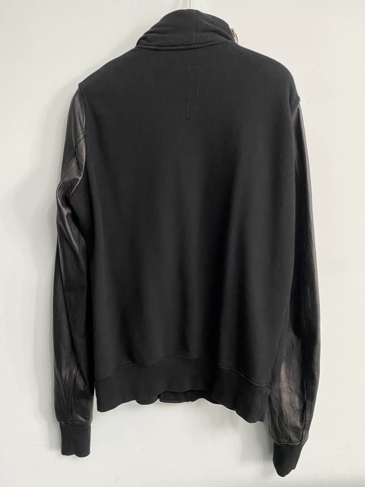 Rick Owens mainline stand-up collar leather sleeve patchwork zip-up jacket