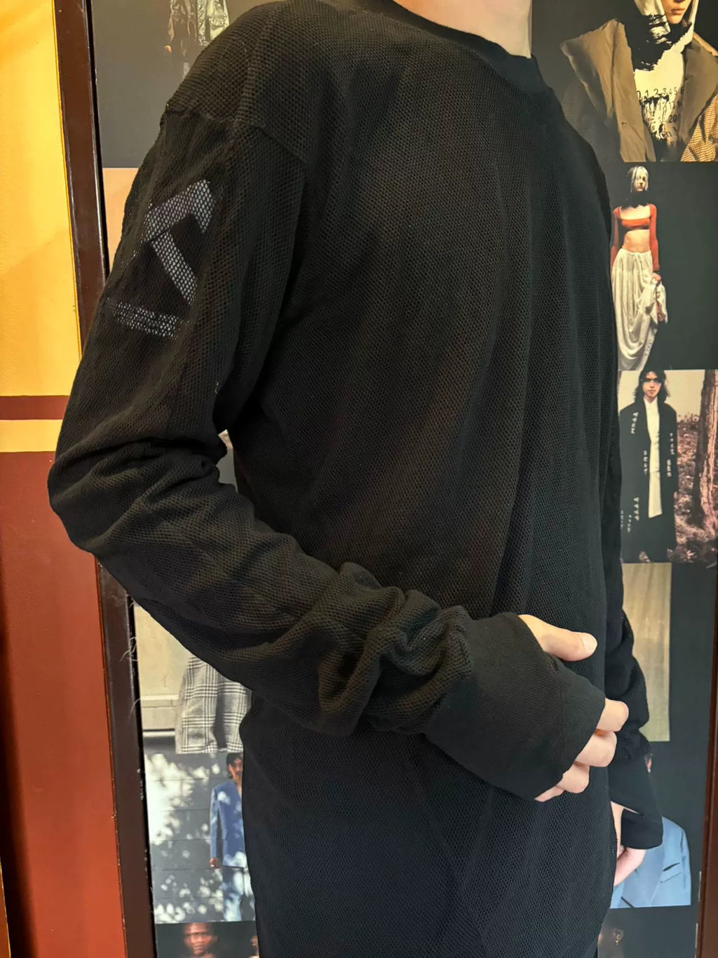 11byBBS Black Mesh Print Cotton Hooded Sweatshirt