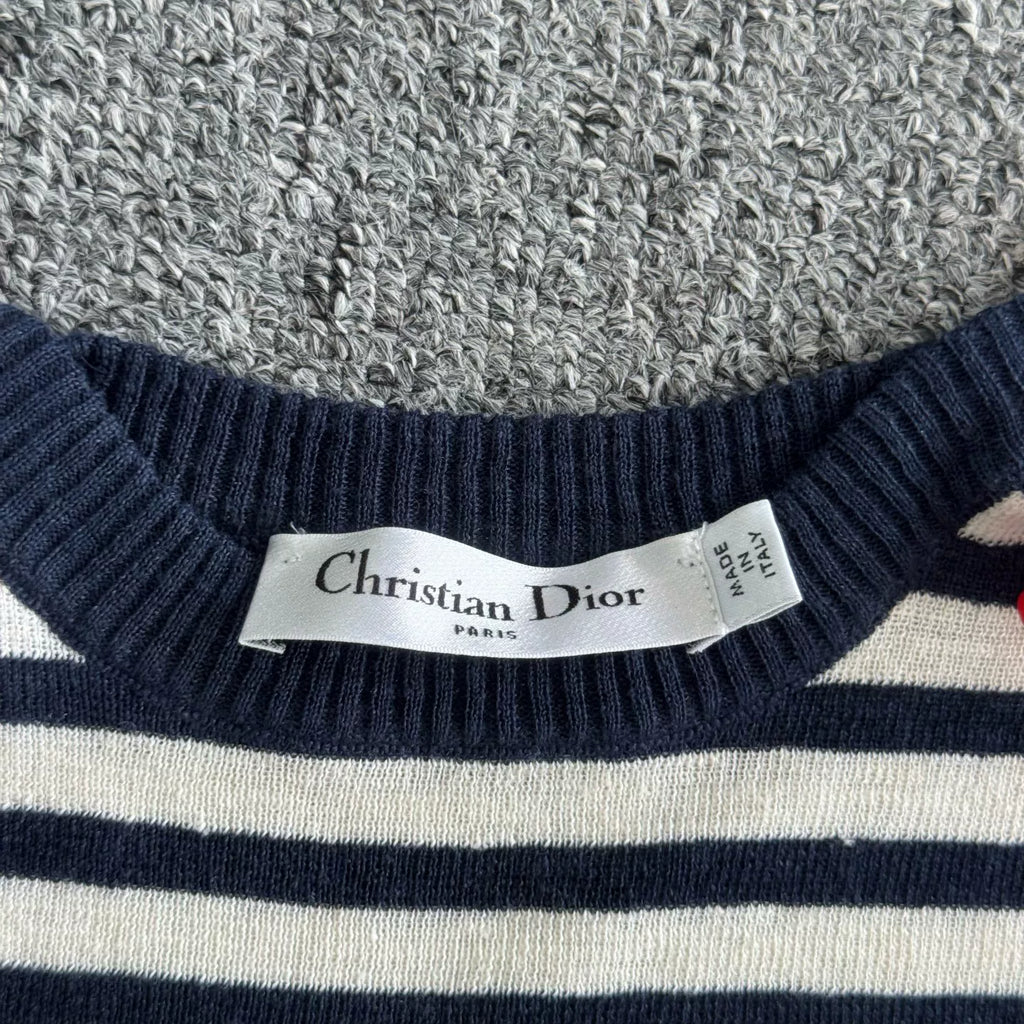 Dior Blue White Stripe Silk Cashmere Knit Top