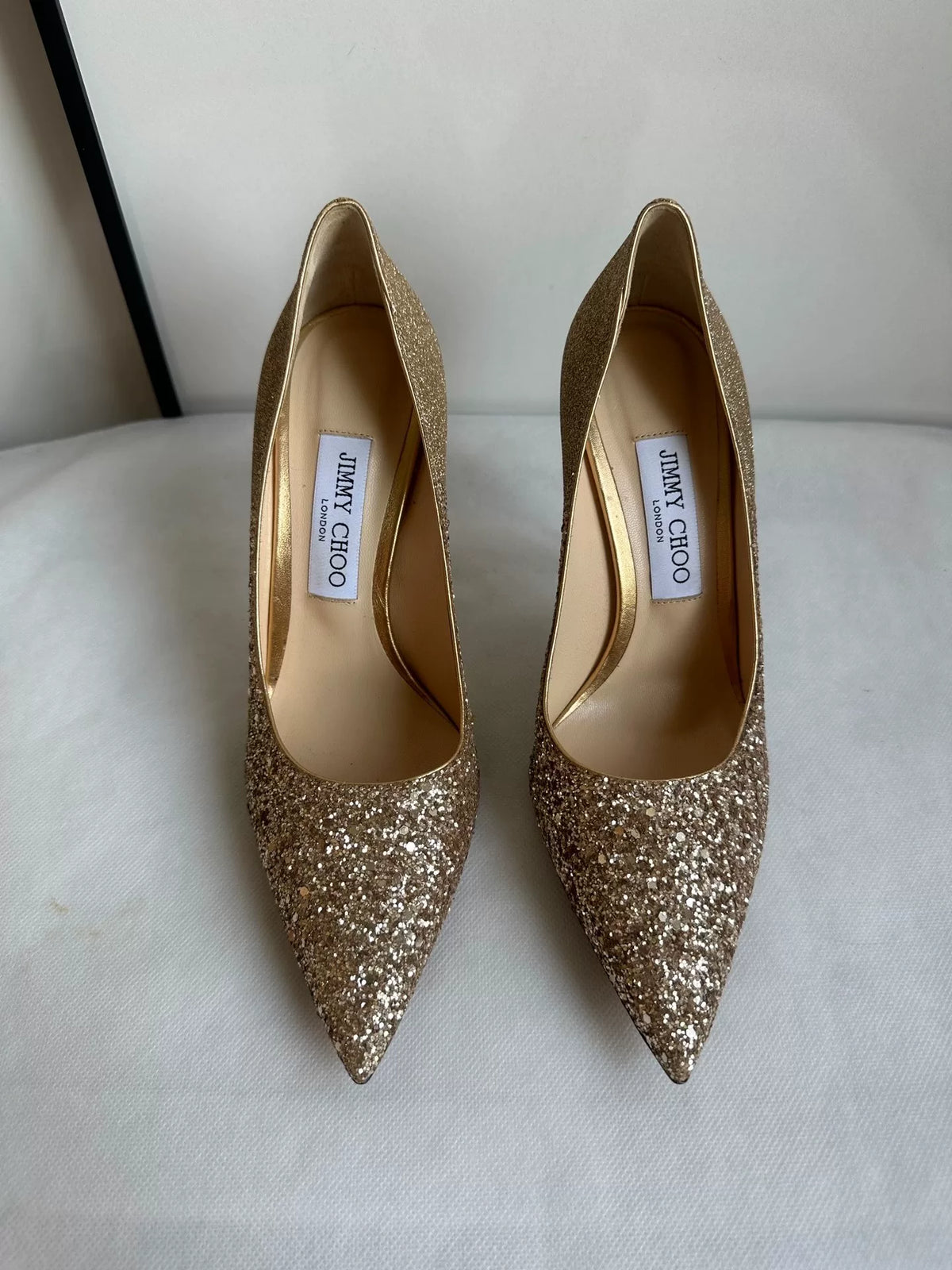 Jimmy Choo Champagne Gold Sequin Pointed-Toe Heels