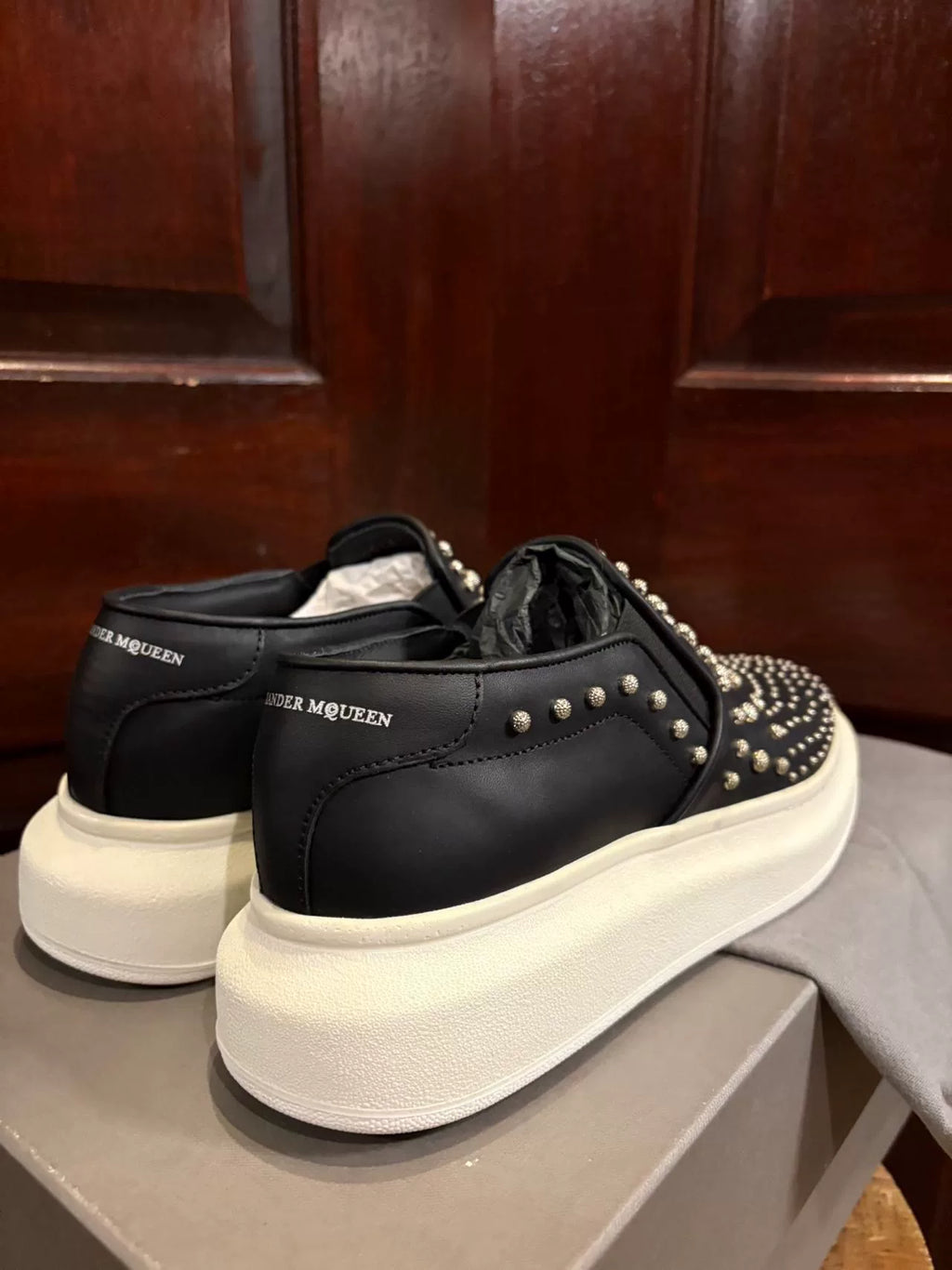 Alexander McQueen FW15 Black Rose Stud Lambskin Flats
