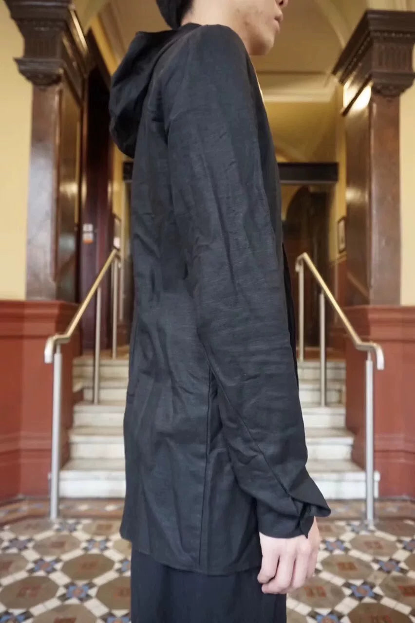 M.A+ SS18 Black Hooded Fitted Linen Shirt